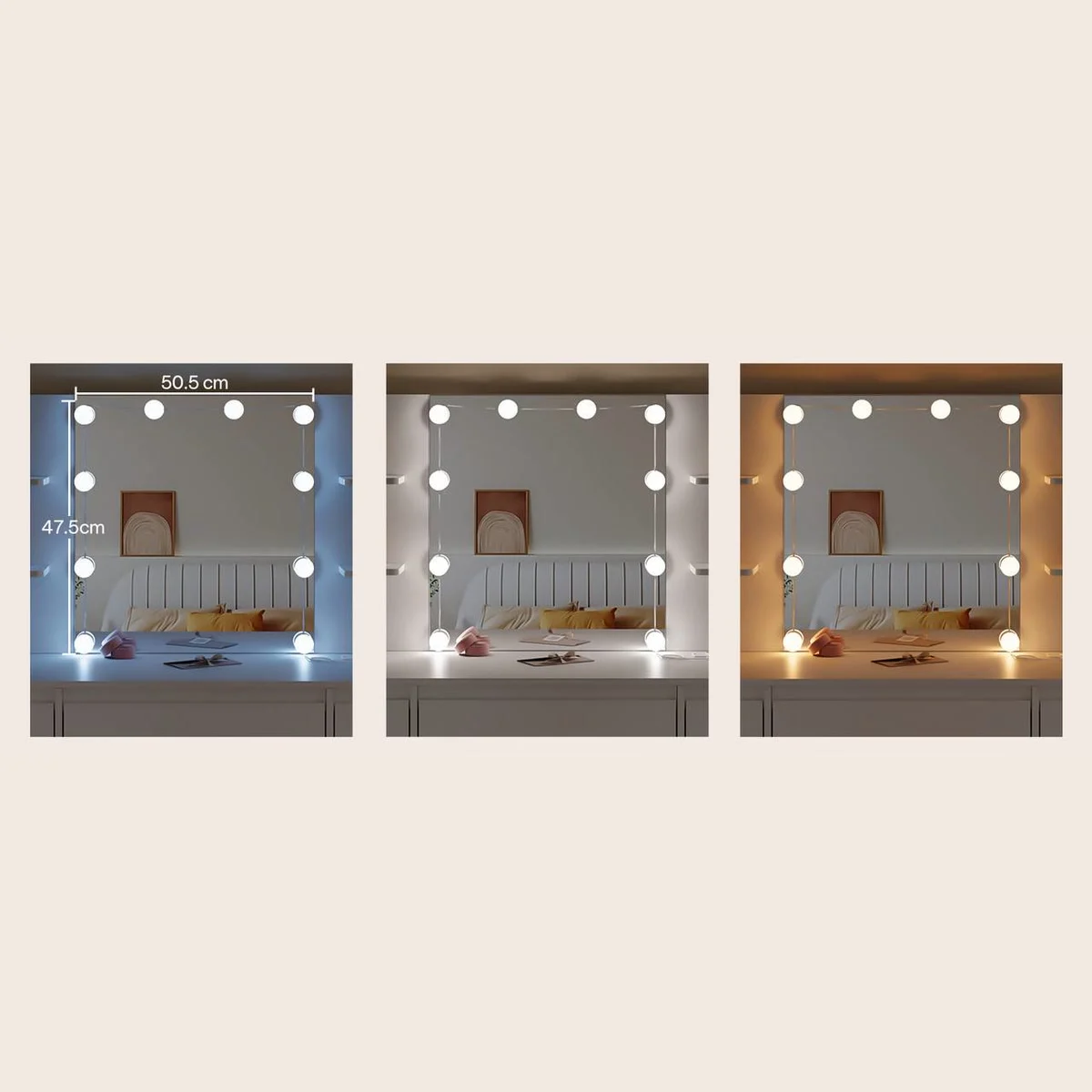 Le miroir en lumière froide, blanche et chaude
