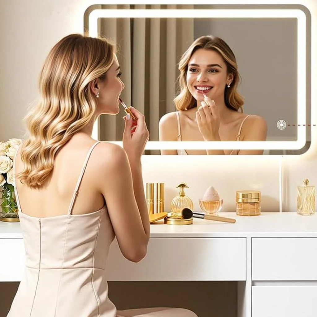 Le miroir LED de 60 × 40 cm allumé