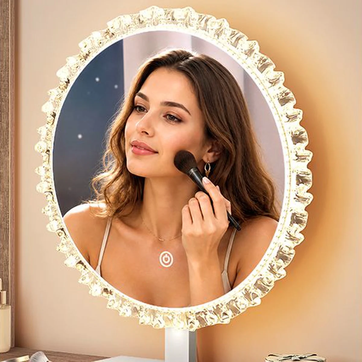 Le miroir rond effet cristal allumé