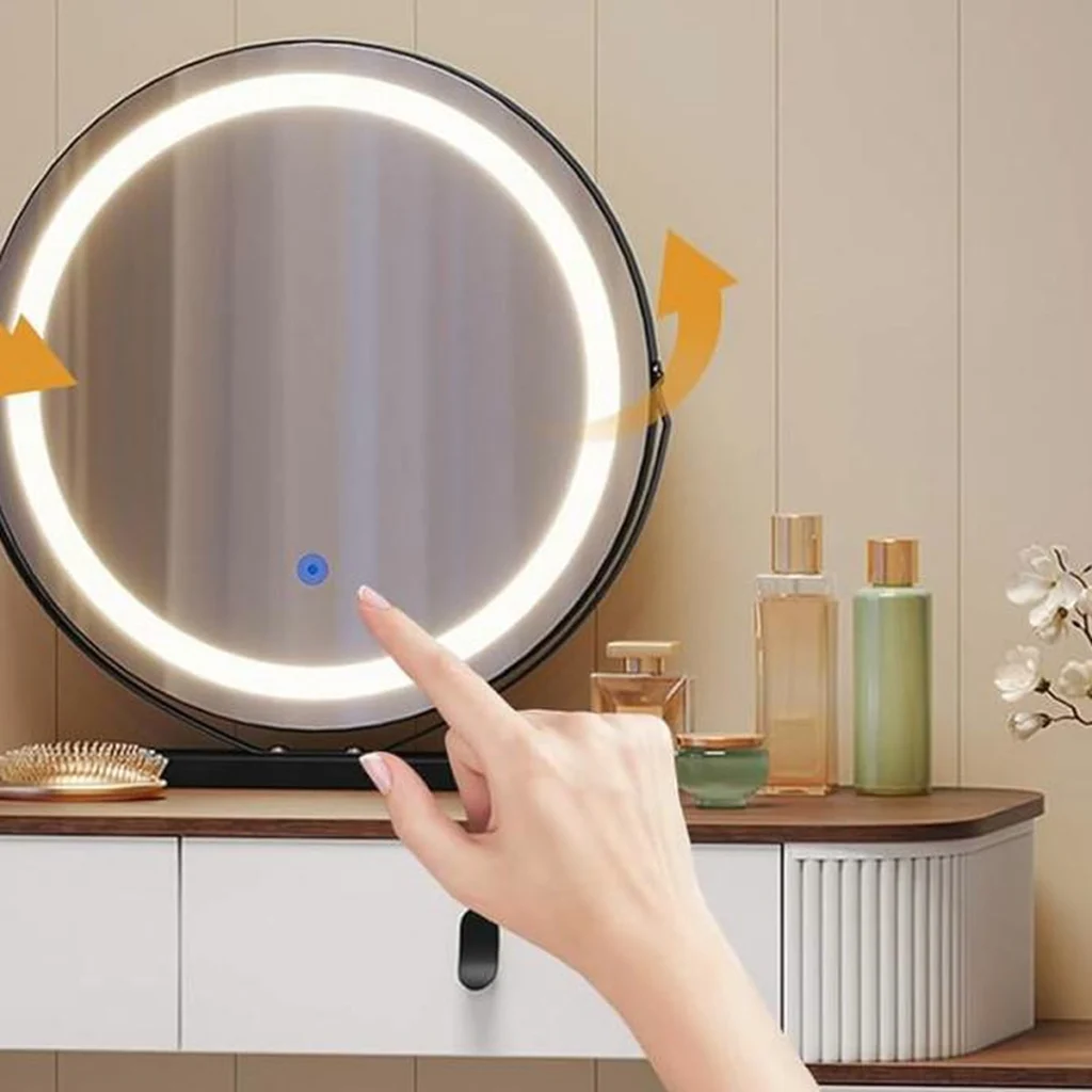 Le miroir rond allumé, réglé d’une touche