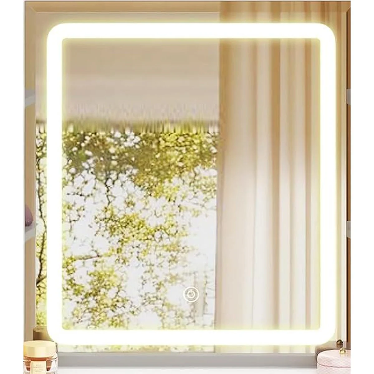Le miroir LED de 45 × 50 cm allumé