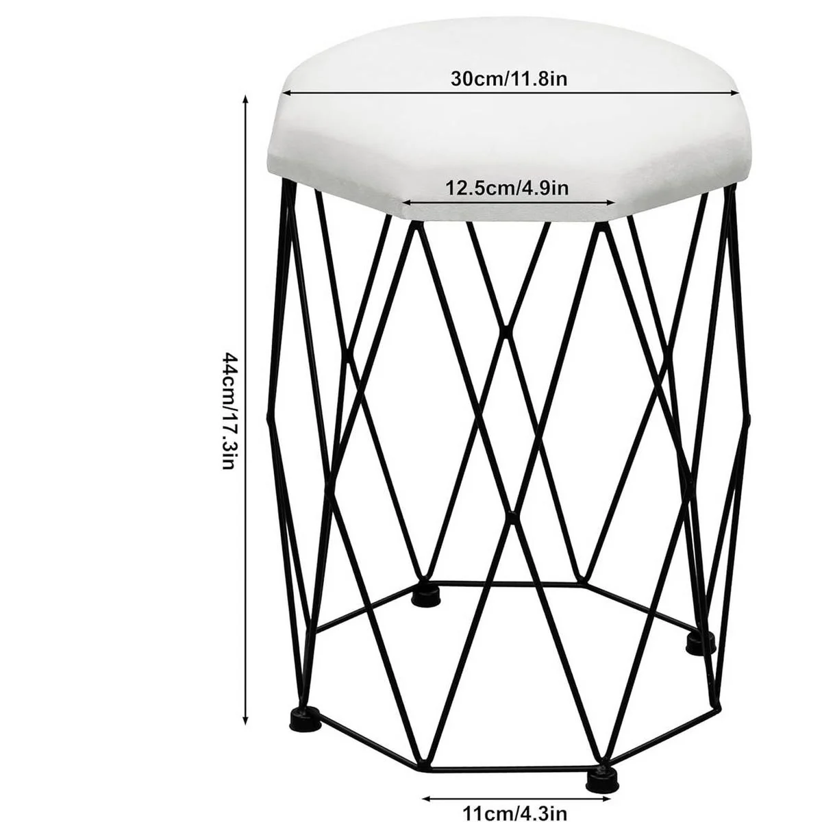 Le tabouret : 30 cm de large, 44 cm de haut